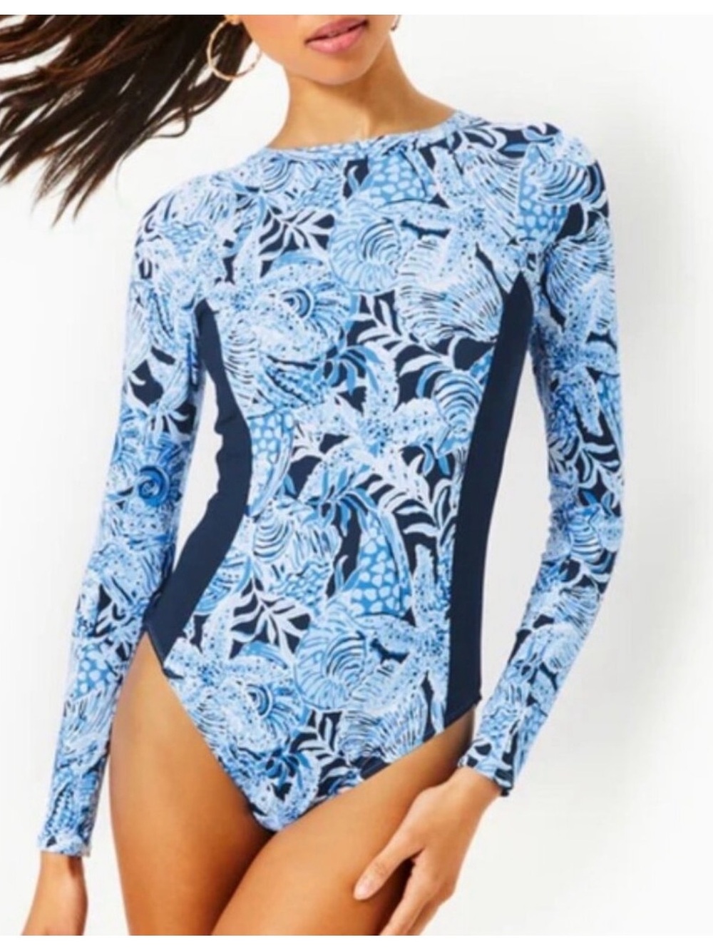 Lilly Pulitzer WYNTON RASHGUARD One Piece Swimsuit UPF 50+ Bonaire Blue NWT